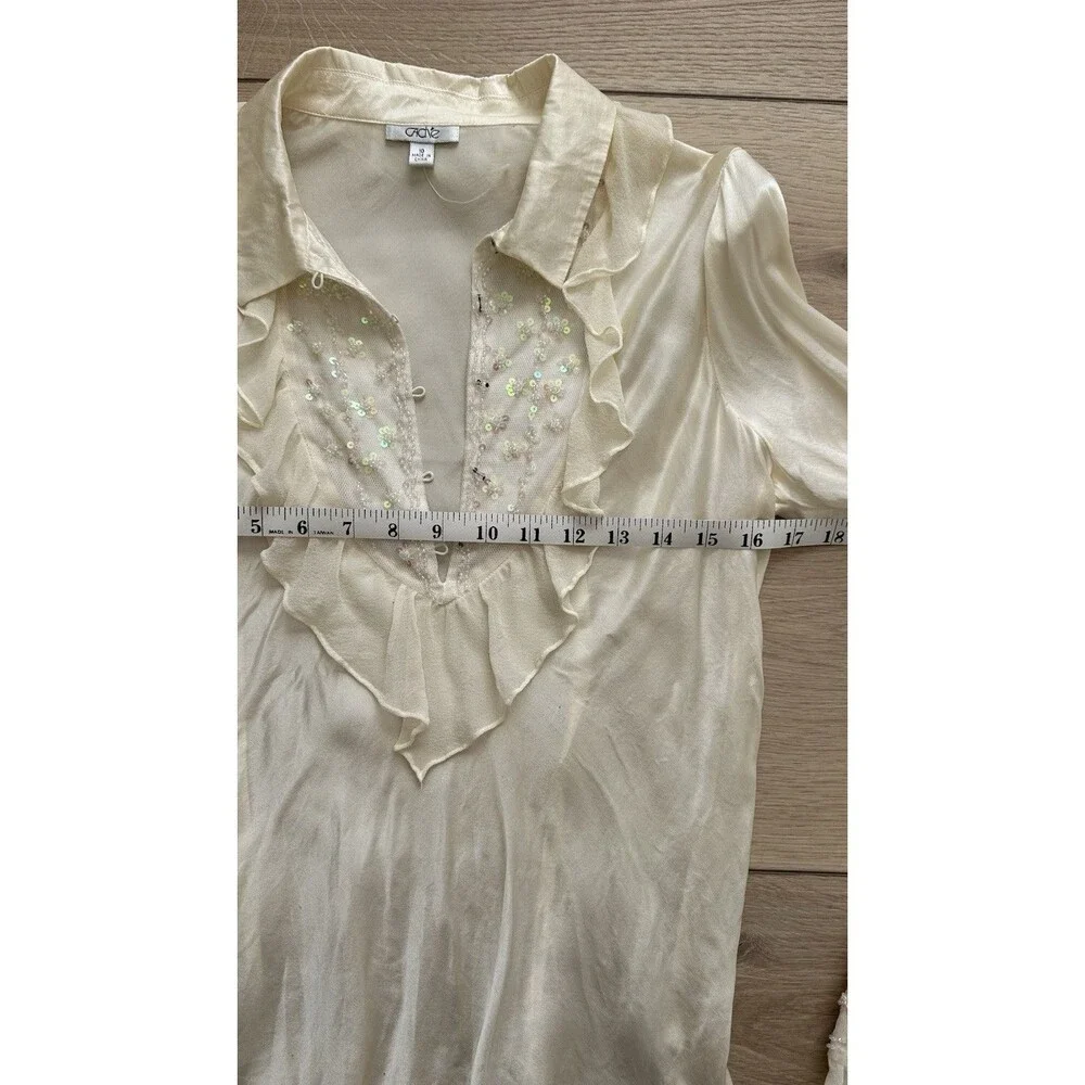 Cache Vintage Silk Sequin Blouse Women’s Size 10 Ivory Cream Elegant Top